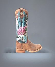 Women knee high boots low heels autumn plus size shoes vintage PU leather embroidery booties woman mujer zapatos D18907486405