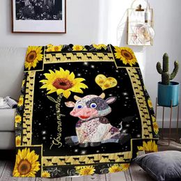 Double-Layer Velvet Blanket Stylish Sunflower Cow Print Soft Flannel Fabric Warm Blanket Home Supply