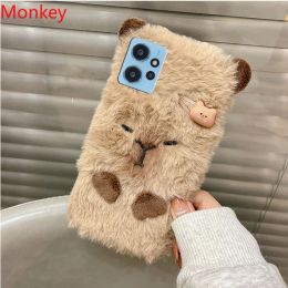 Ins Korean Cute 3D Capybara Soft Case For Xiaomi Redmi 13C 12C 10A 10C 9T 9A 9C Note 13 12 11 10 9 S 12S 11S 10S Furry Fur Cover