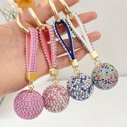 Diamante Pendant Ball Keychain Anti-lost Key Holder Rhinestone Crystal Key Ring Handbag Car Accessories Women Gift