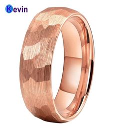 Rose Gold Hammer Ring Tungsten Carbide Wedding Band For Men Women MultiFaceted Hammered Brushed Finish 6MM 8MM Comfort Fit2090731