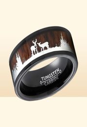 Wedding Rings 8MM Black Tungsten Carbide Men Ring Koa Wood Inlay Deer Stag Hunting Silhouette Fashion Band Jewellery Fo Man5572329