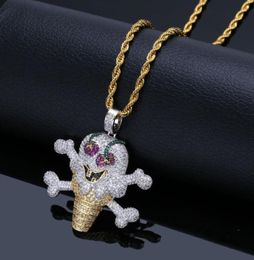 Iced Out Skull Ice Cream shape Pendant Necklace Cubic Zircon Ice Cream Pendant Necklace With Rope Chain2404616