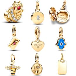 2024 New 14k Gold 925 Silver Love Letter Envelope Dangle Charm Bead Fit Original Bracelets Women Jewellery Gift DIY