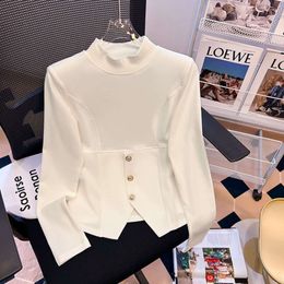 European Solid Colour Half High Necked Long Sleeved T-Shirt For Women With Irregular Design In Spring And Autumn, Niche Top With A Base Small Shirt Underneath