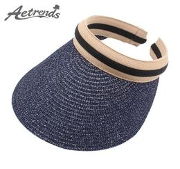 AETRENDS Straw Feel Topless Sun Visor Hats Women Empty Large Brim Windproof Caps Cycling UV Protection Sunscreen Hats Z6874234G1178184