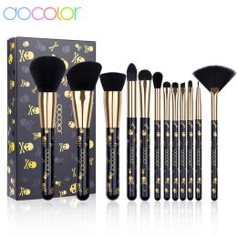 Shadow Docolor Goth Makeup Brush Set 12Pcs Professional Face Powder Eyeshadow Blush Foundation Blending Cosmetic Professional Brushes