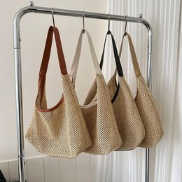 Beach Bag High Capacity Shoulder Bag Double Handles Tote Bag Hand-woven Top Handbag Space-Saving Women Bag Summer Straw Bag
