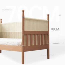 Modern Beech Children Beds for Bedroom Spliced Heightened Mesh Guardrails Toddler Bed Simple Light Luxury Kids Bed for Baby Room
