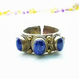 Cluster Rings R246 Rose Copper Inlaid Natural Lapis Lazuli Tiger Eye Labradorite Beads Open For Man