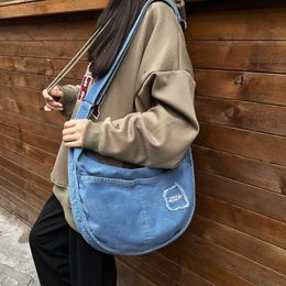 Women Casual Shoulder Bag Collapsible Denim Satchel Bag Multifunctional Adjustable Shoulder Straps Ladies Girls Trendy Bag