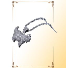 Shiny Trendy Goat Animal Pendant Necklace Charms For Men Women Gold Silver Colour Cubic Zircon Hip Hop Jewelry7904827