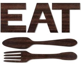 Novelty Items Set Of EAT Sign Fork And Spoon Wall Decor Rustic Wood DecorationDecoration Hang Letters For Art2527169