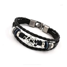 Bangle Retro Mti Layered Leather Beaded Hexagram Star Bracelet Charming Mens Fashion Jewelry Hip Hop Punk Accessories Drop Delivery Br Otwej