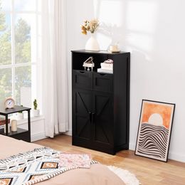 Floor Cabinet with 2 Doors & 2 Drawers, Bathroom Storage Cabinet with Adjustable Shelfge Organiser for Bedroom Hallway, Black