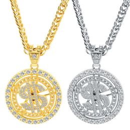 Pendant Necklaces Dollar Sign Money Chain 90s Hip Hop Rotatable Necklace Big Gold Rapper Costume Jewellery For Men9609772