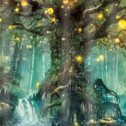 Shower Curtains Forest Curtain Magic Lanterns River Dream Tree Of Life Fantasy Fairy Tale Waterfalls Colorful Plants Natural Landscape