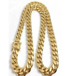 fine 18K Gold Plated chain jewelry Stainless Steel High Polished Miami Cuban Link Necklace Men Punk 15mm Curb Double Safety Clasp 5849214