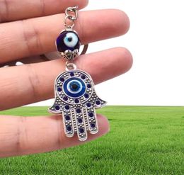 Hamsa Fatima Hand Key Rings Keychains Holder Greek Blue Evil Eye Pendants Key Chains Keyrings Turkish Lucky Jewelry5936472