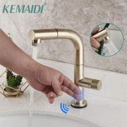 Bathroom Sink Faucets KEMAIDI Brush Gold Touch Control Sensor Singe Handle 360 Rotation Mixer Tap Smart Faucet