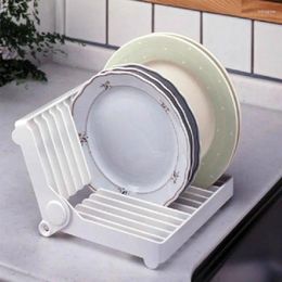 Hooks Collapsible Dish Drying Rack Foldable Organizer For Countertop & Flatware Holder Plates