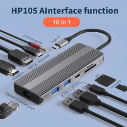 Stations Portable USB TypeC to HdmiCompatibleAdapter 10 in 1 Ports TypeC HUB 4K120Hz forDual Screen 8KDP Port Laptop Display H8WD