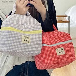 Cosmetic Bags Plaid Cosmetic Bag Fashion Sweet Women Cotton Checkered Makeup Bag Soft Fabric Organizer Pouch Travel Toiletry Bag Practical Bag L49