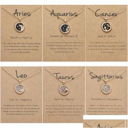 Pendant Necklaces Day And Night Zodiac Sign Necklace For Women 12 Constellation Beads Chain Choker Female Birthday Jewellery Cardboard Dhcry
