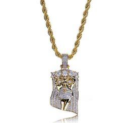 Fashion Copper Gold Color Plated Iced Out Jesus Face Pendant Necklace Micro Pave Big CZ Stone Hip Hop Bling Jewelry3556872