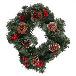 Decorative Flowers 40cm Christmas Wreath Door Decoration Artificial Foam Berry With Natural Pine Cone Pendant Wall Decor