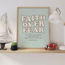 Bible Verse Poster and Prints Faith over Fear Retro Christian Quotes Gift Psalms Wall art Canvas Painting Picture For Room Decor