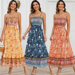 Casual Dresses Ladies Printed Tube Top High Waist Bohemian Dress Summer Vacation Stunning Sling