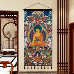 Tapestries I9Ek Tibetan Thangka Buddha Statue Hanging Cloth Wall Background Living Room Entrance Fabric Art Tapestry Decor