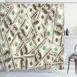 Shower Curtains Money Curtain Heap Of Dollars Pattern Currency Pile With Ben Franklin Portrait Wealth Theme Bathroom Decor