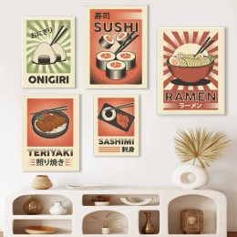 Japanese Foods Posters Sushi Onigiri Teriyaki Ramen Noodle Sashimi Canvas Painting Pictures Kitchen Restaurant Wall Decor Prints