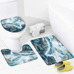 Bath Mats 3pcs Set Bathroom Mat Luxury Turquoise Marble Non-Slip Machine-Washable Floor Rugs For Bathtub Shower Small Carpet