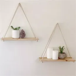 Decorative Plates Wood Swing Hanging Rope Wall Mounted Shelves Plant Flower Pot Rack Indoor Outdoor Decoration Simple Design