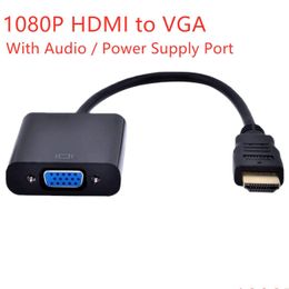 Computer Cables Connectors 1080P Male To Vga Female Video Cord Converter Adapter With O Port Support Micro Usb Power Supply For Pc Dh3Iv