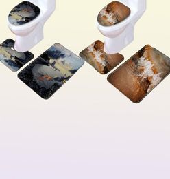 Thregost 3Pcsset Scenic Pattern Bath Mat Toilet Rug Bathroom Soft Absorbent Mats Microfiber Shower Tub Rugs Toilet Floor Carpet L1025385