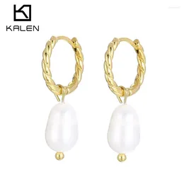 Dangle Earrings Fashion Golden Romantic Wedding Accessories Vintage Freshwater Pearl Circle For Women Stainless Steel Party Jewelry
