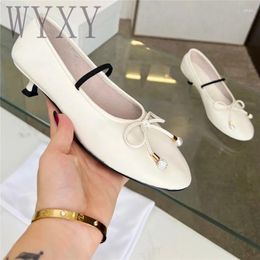 Dress Shoes Spring And Autumn Round Toe Thin Heel Women's Small Leather Fashion Bowkont Decor High Heels Party Single