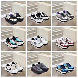 Top Multi material patchwork of cowhide with contrasting Colours men women thick soled lace up black blue sports fashionable and versatile casual shoes