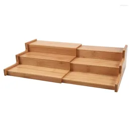 Kitchen Storage Spice Rack Cabinet Organizer- 3 Tier Bamboo Expandable Display Shelf 3-Layer Adjustable
