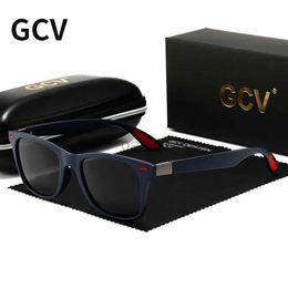 Sunglasses GCV Brand Design Polarized Sunglasses Men Women Driver Shades Male Vintage Sun Glasses Leisure Spuare Mirror Summer UV400O CuloS 24412