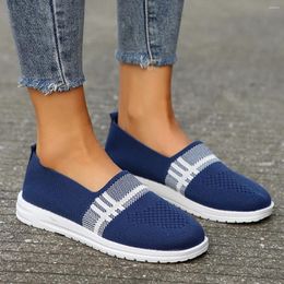 Casual Shoes Mix Color Striped Knitted Flats Women Breathable Mesh Soft Sole 2024 Spring Non-Slip Walking 43