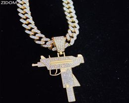 Pendant Necklaces Men Women Hip Hop Iced Out Bling UZI Gun Necklace With 13mm Miami Cuban Chain HipHop Fashion Charm Jewelry8840924