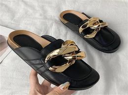 Slippers 2021 Summer Women Cork Women039s Big Gold Chain Platform Mules Sandals And Whole Flat Flip Flops6125544