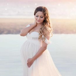 Maternity Dresses Maternity Off Shoulder Chiffon Gown Photography Lace Split Front Maxi Dress for Photoshoot Dress Baby Shower Pregnancy Dress 24412