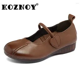 Casual Shoes Koznoy 1.5cm Retro Ethnic Cow Genuine Leather Female Summer Autumn Women Soft Soled Flats Round Toe Shallow Hook Moccasins