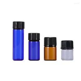 Storage Bottles 100pcs 1ml 2ml 3ml 5ml Mini Blue Essential Oil Glass Vial Small Sample Perfume Bottle Display Amber Clear Container Screw